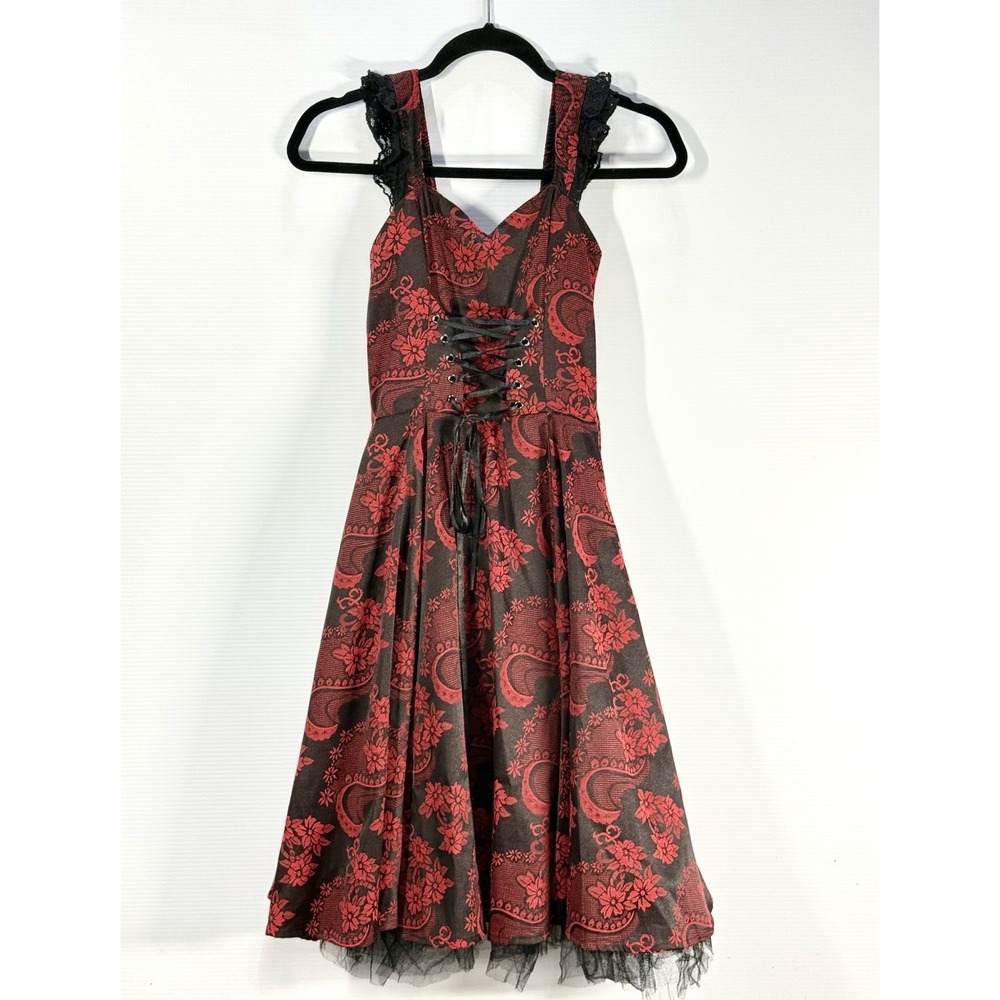 NWT Brand New Hearts & Roses - Black Red Brocade Dress Size 4 Whimsygoth Alt